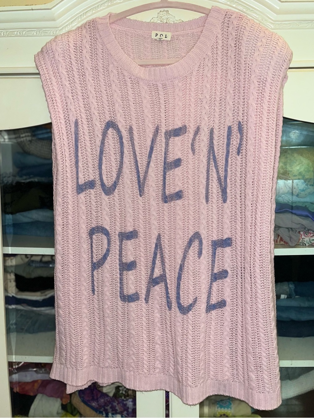 💗POL Knit Sleeveless "Love 'N' Peace" with awesome micro shoulder pad detail!